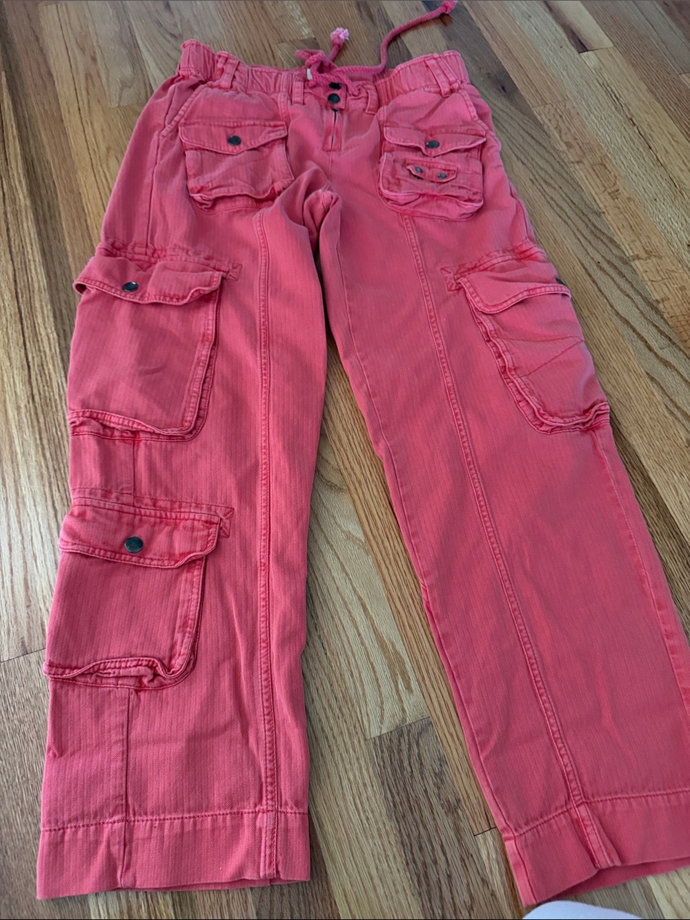 Free People Coral Pink Straight-Leg Cargo Jeans